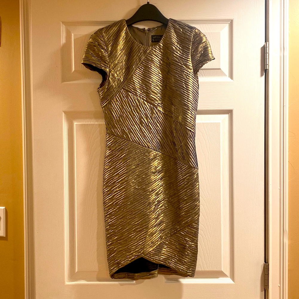 NWT. Torn.  Pleated Gold Dress 35” length